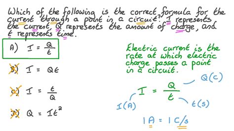 question video stating  formula relating charge current  time nagwa