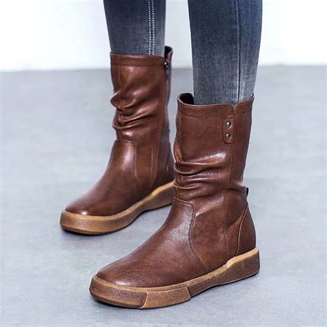 womens martin boots autumn winter   velvet  heel mid calf