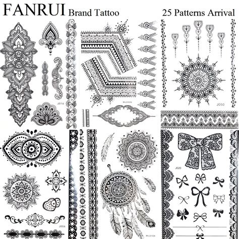 25 style black lace henna mandala temporary tattoo girls body arm
