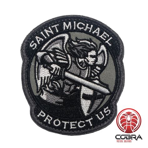 saint michael protect us moral embroidered gray patch