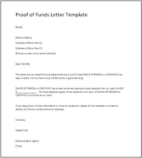 bank proof  funds letter bank info