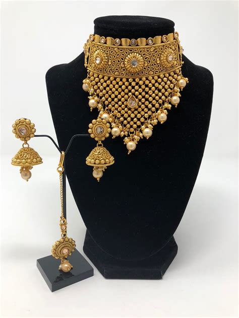 antique gold choker necklace set avya collections