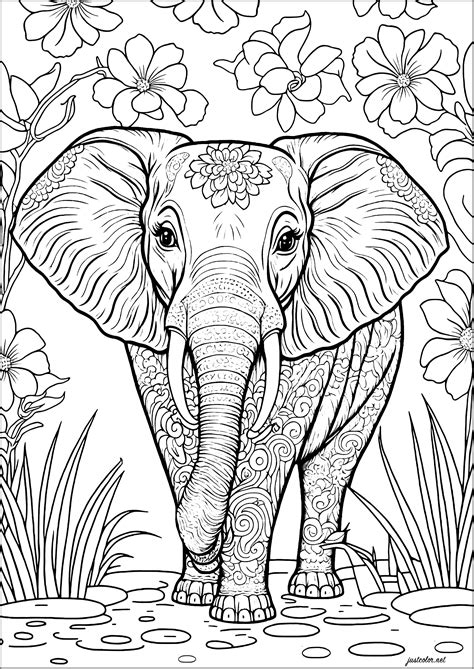 elefante  flores elefantes desenhos  colorir  adultos