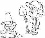 Gravity Dipper Pines Digging Ausmalbilder Gnome Shovel Fall Mabel Zeichen Colouring Cipher sketch template