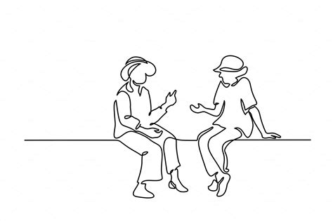 two sitting old women talking ~ illustrations ~ creative market