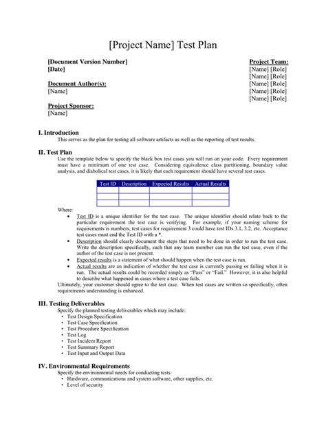 test plan template  word   formats