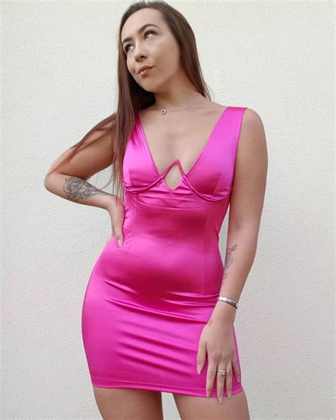 V Neck Sleeveless Satin Mini Dress In Hot Pink Mini Dress Satin Mini