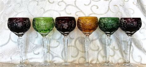 Set Of 6 Nachtmann Bleikristall Multi Colored Wine Glasses Estate Found