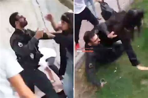 shocking moment teenage girl is thrown to the ground by iranian cops