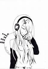Anime Girl Headphone Headphones Drawing Drawings Getdrawings Clipartmag sketch template