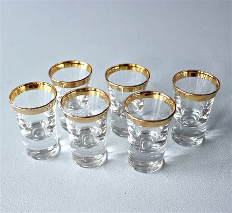 vintage crystal shot glasses set   glasses  gold etsy canada