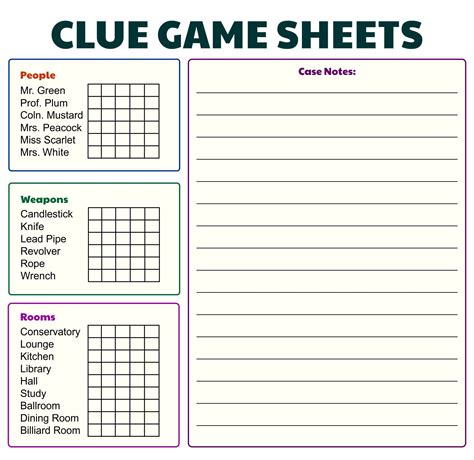 clue game printable sheets