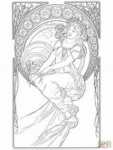 Mucha Alphonse Jugendstil Supercoloring Dipinto Ausmalbild Ausmalen Obrazy Secesja Baroque Malen Disegnare sketch template