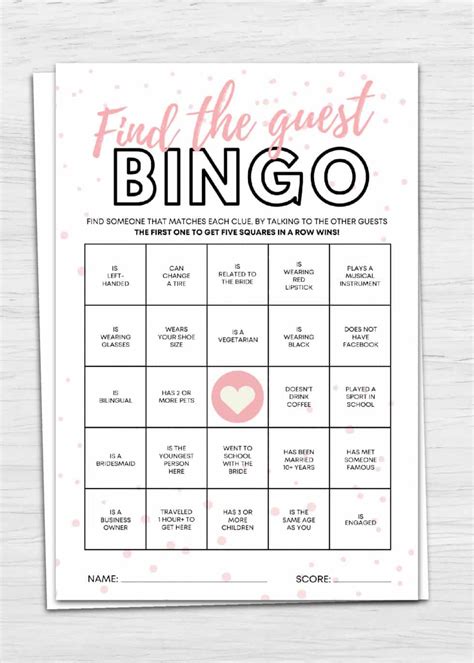 find  guest bingo printable bridal shower game