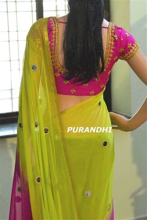 Beautiful Green And Pink Color Saree With Mirror Hand