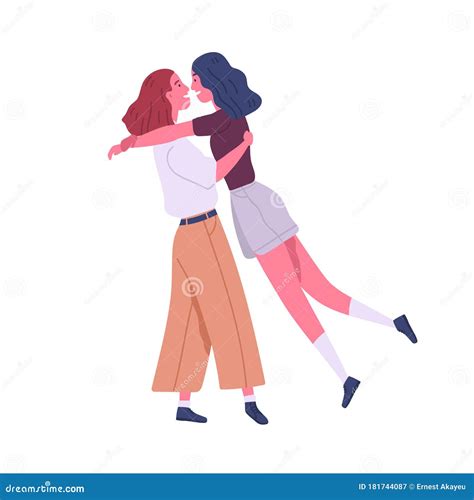 two enamored lesbian girl hugging enjoy meeting vector flat