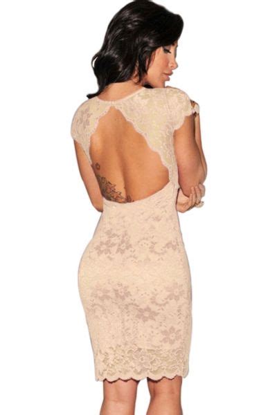 Beige Enticing Lace Surface Backless Bodycon Dress