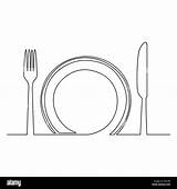 Fork Line Drawing Plate Alamy Vector Stock Empty Isolated Knife sketch template