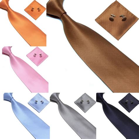 colors  silk tie set  men plaid necktie sets cufflik pocket square black silver red