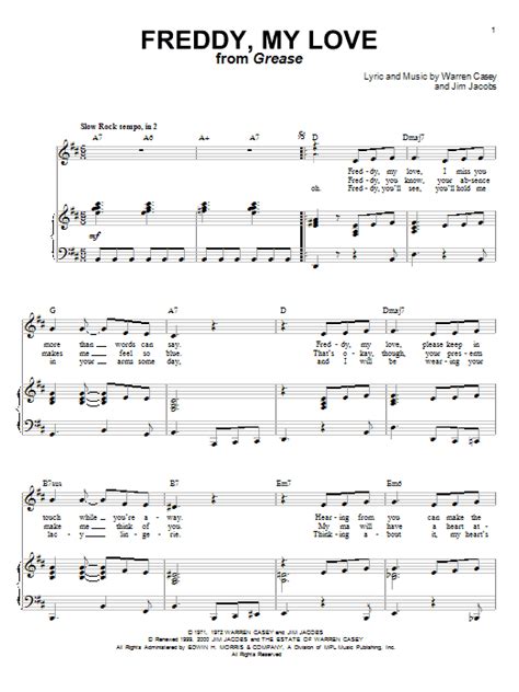 freddy my love piano and vocal print sheet music now