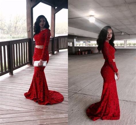 2017 Cheap Sexy Red Lace Two Pieces Mermaid Prom Dresses Long Evening
