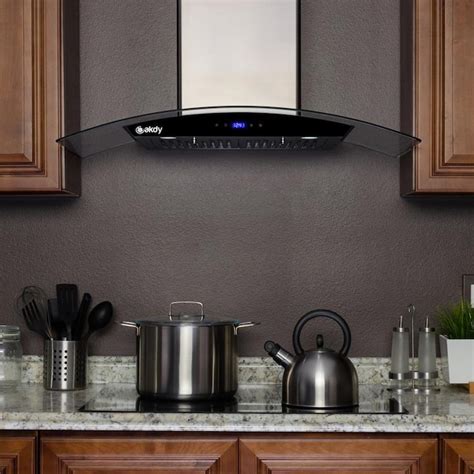 akdy   cfm wall mount range hood  stainless steel  tempered glassblack touch panel