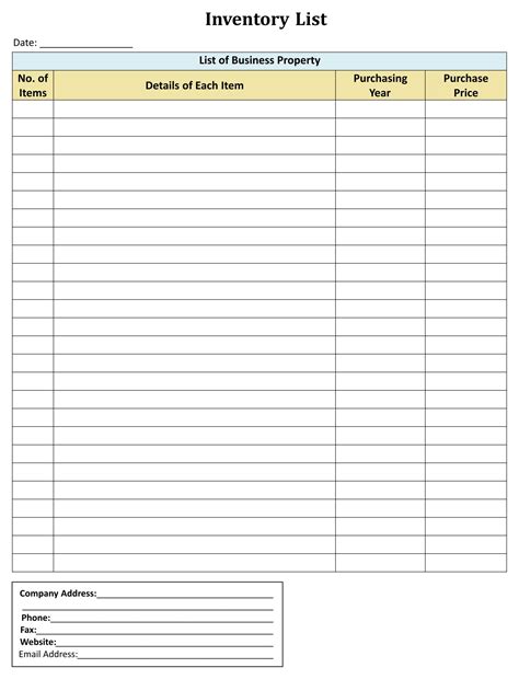 printable home inventory sheets