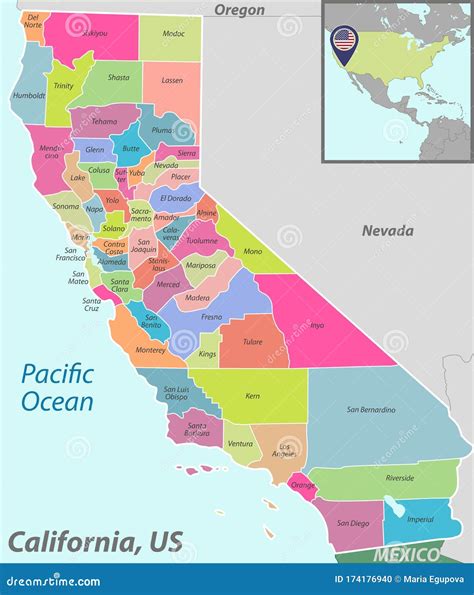 mapa del estado de california en ee uu ilustración del vector