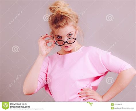 elegant woman wearing eyeglasses stock image image of college