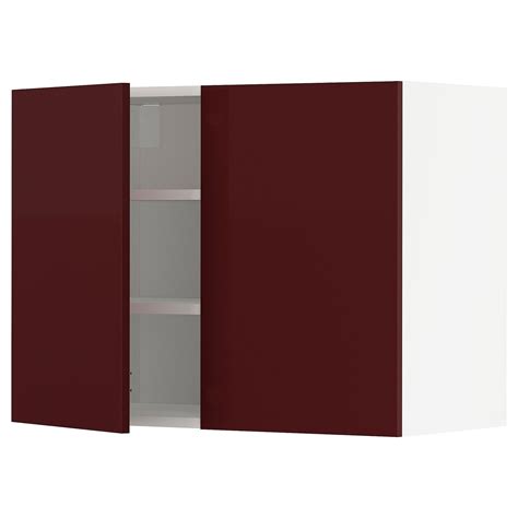metod wall cabinet  shelves doors white kallarphigh gloss dark