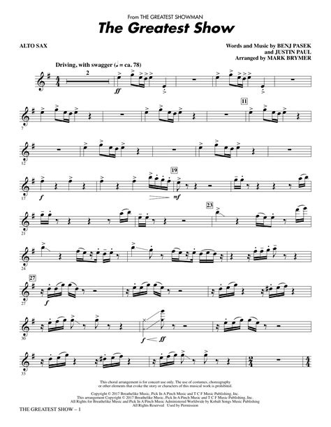 greatest show alto sax sheet  pasek paul choir instrumental pak