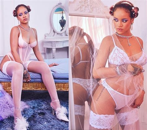 rihanna strikes sexy poses in lace lingerie and a plunging