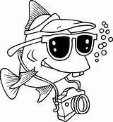 Fish Funny Pages Coloring Drawing Cartoon Silly Color Clipart Animal Tourist Camera Cute Goggles Fun Kids 1768 Swimming Print Printable sketch template