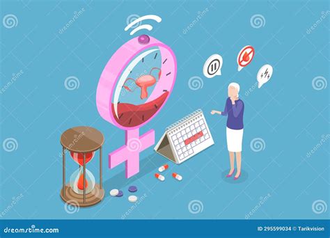 3d Isometric Flat Vector Illustration Of Menopause Symptoms Stock