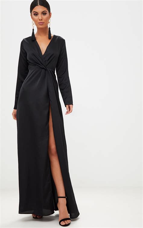 black satin twist front maxi dress dresses prettylittlething