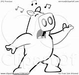 Singing Pig Lunging Forward Clipart Cartoon Cory Thoman Outlined Coloring Vector 2021 sketch template