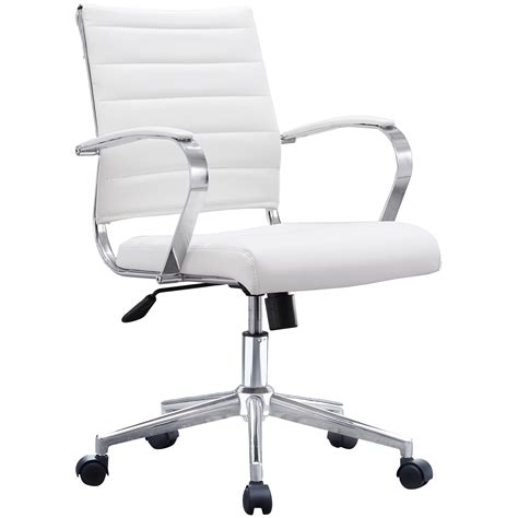 white office chair ribbed modern ergonomic mid  pu leather  cushion seat task swivel