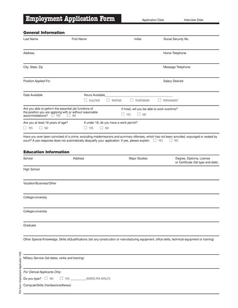 Generic Employment Application Form Template Templates At