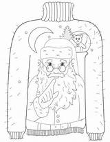 Sweater Ugly Christmas Coloring Pages Santa Printable Quiet Please sketch template