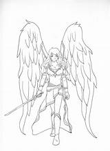 Angel Warrior Female Drawing Coloring Pages Girl Anime Tattoo Template Getdrawings Girls Line Choose Board sketch template