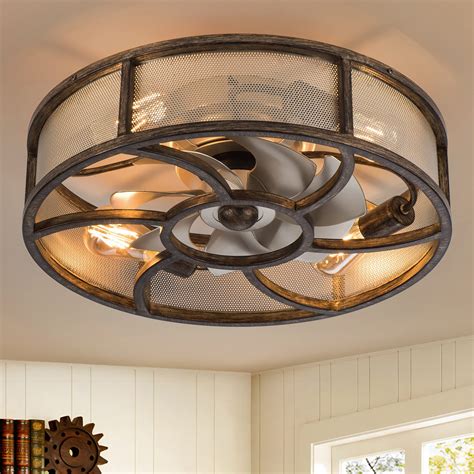 farmhouse rustic reversible ceiling fan  lights  blade wire drum semi flush mount ceiling