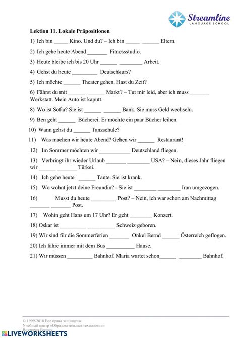 lokale praepositionen mit dativ und akkusativ worksheet worksheets german language workbook