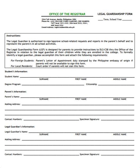 sample temporary guardianship forms   ms word