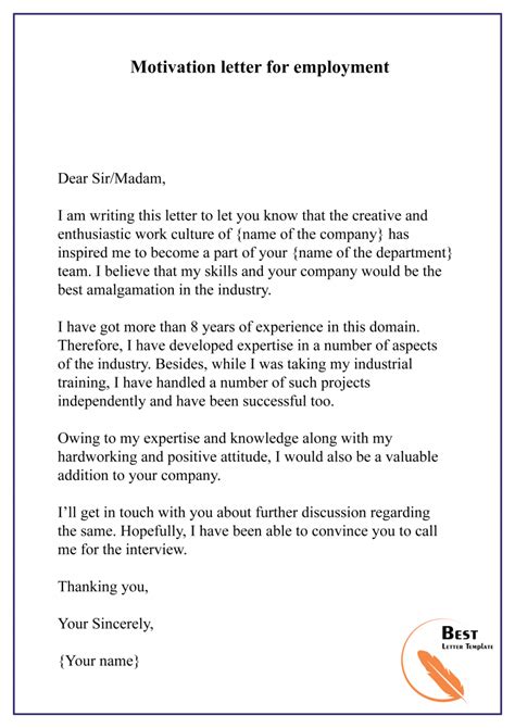 motivation letter sample template  examples