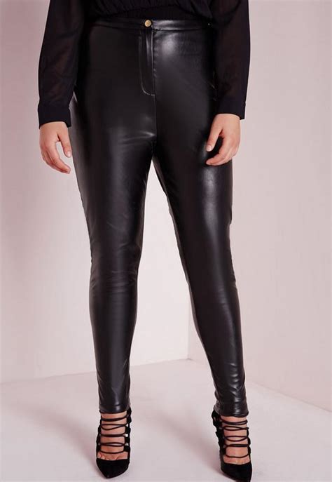 plus size faux leather pants black missguided