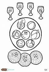 Passover Coloring Seder Plate Pesach Pages Drawing Print Kids Printable Wine Printables Matzah Jewish Sheet Festivals Cups Sheets Pesaj Crafts sketch template