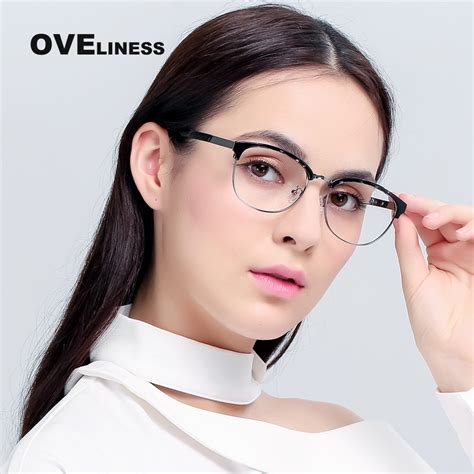 metal eyeglasses frames women classic optical round glasses clear lens