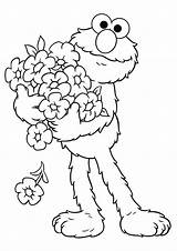 Elmo Coloring Pages Flowers Holding Worksheets Parentune Kids sketch template