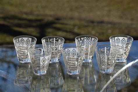 vintage mid century double shot glasses set   vintage whiskey