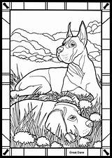 Coloring Pages Great Dane Dog Printable Danes Glass Stained Dover Book Colouring Dogs Kids German Publications Color Books Linda Adults sketch template
